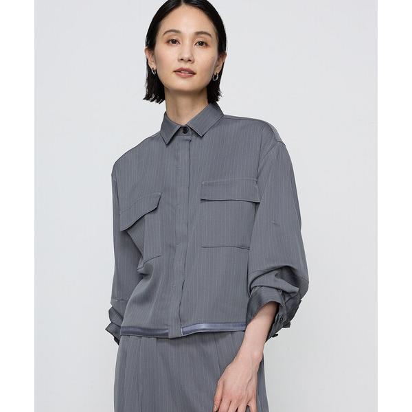 ブルゾン アウター 「ブライトリーセットアップ」サテンストライプ シャツジャケット レディース