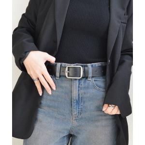 ベルト 「ユニセックス」ヴィンテージブラックシルバーバックルPUレザーベルト メンズ レディース レディース メンズ