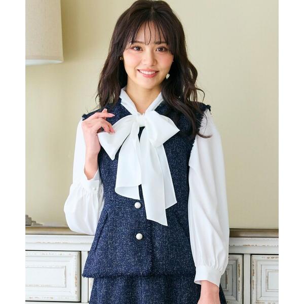 ベスト ジレ 「セットアップ対応」春ツイード コンパクトジレ レディース