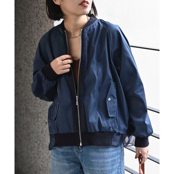 ブルゾン アウター バイカラーシアーブルゾン レディース