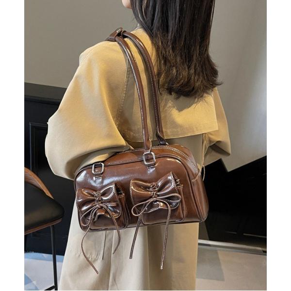 ショルダーバッグ バッグ Y2K ダブルリボンデザイン ハンドバッグ  リボンステッチトートバッグ ...