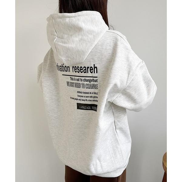 パーカー オーバーサイズロゴプリントフーディー レディース