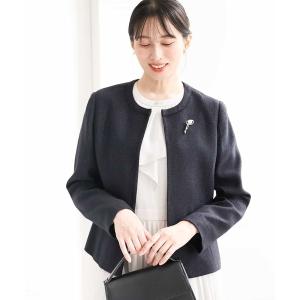 ジャケット ノーカラージャケット ノーカラーラメツイードジャケット/セットアップ対応/洗える レディース