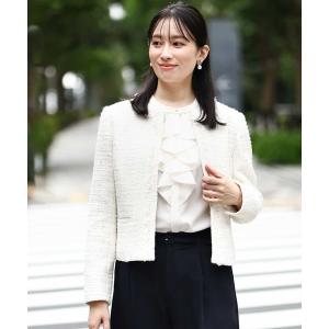 ジャケット ノーカラージャケット ノーカラーファンシーツイードジャケット/セットアップ対応/洗える レディース