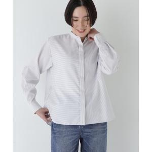 ブラウス シャツ コットンロンストバンドカラーブラウス レディース