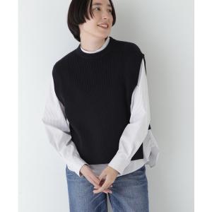 ベスト ジレ 「ウォッシャブル」綿ポリリブ見えクルーベスト レディース