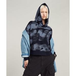 パーカー SPRAYED LETTERS LOOSE HOODED SWEATER/グラフィックプリントロゴパーカー レディース