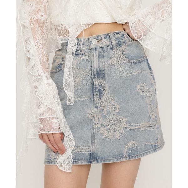 デニムスカート J/W JQ DENIM S/SK ジャストウエスト ジャガード デニム ショートス...