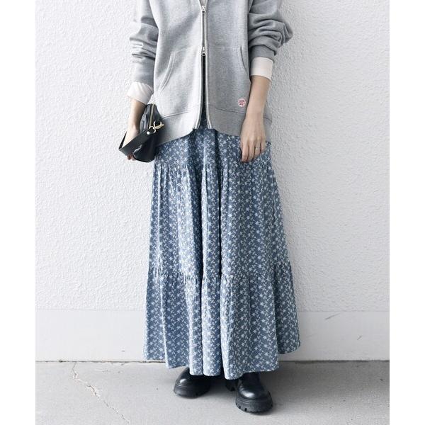 スカート SHIPS any:「洗濯機可能」エンブロイダリー シャンブレー ティアード スカート