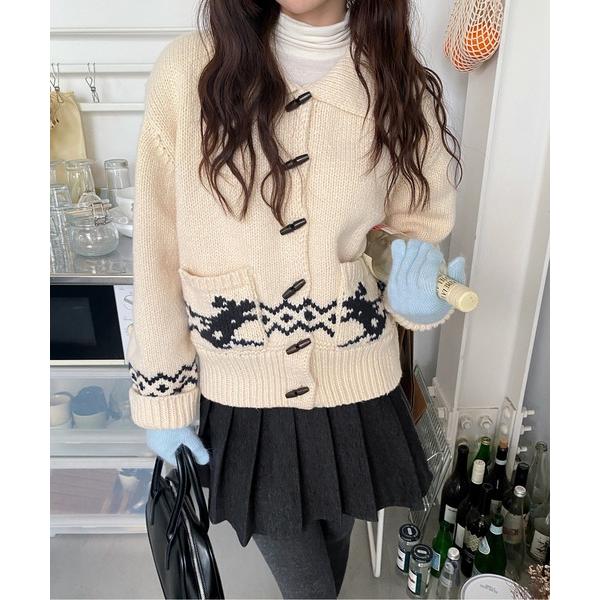 ニット セーター ノルディックトグルボタンカーディガン レディース