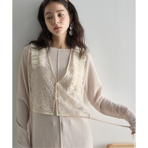 ベスト ジレ 2WAYアシメフリルコードチュールレースクロップドベスト レディース