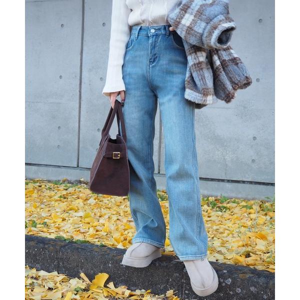 ジーンズ デニム デニムパンツ fleece lining high waist denim /裏起...