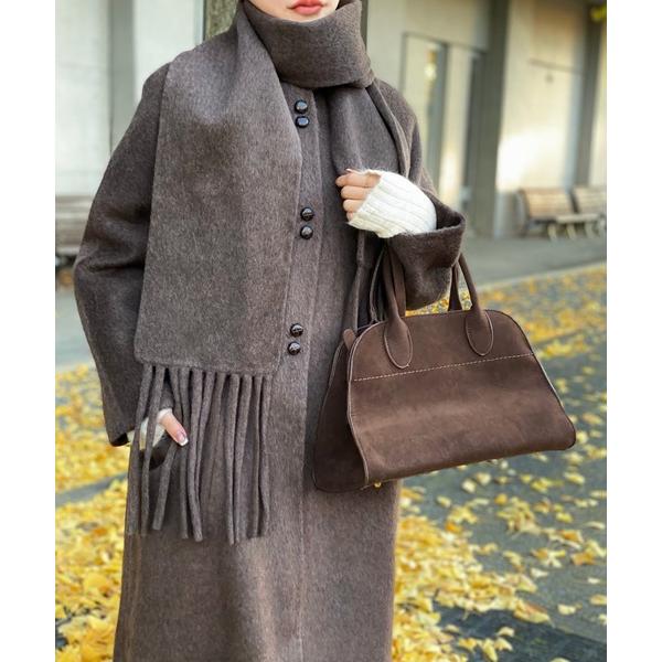 ノーカラーコート コート no collar double button wool coat /マフ...