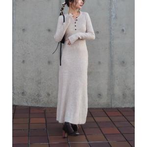 ワンピース henley neck long rib dress /ヘンリーネック ロング リブ ワンピース