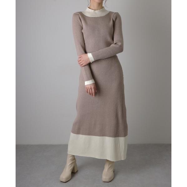 ワンピース bicolor knit ribbed long dress /「2点セット」バイカラー...