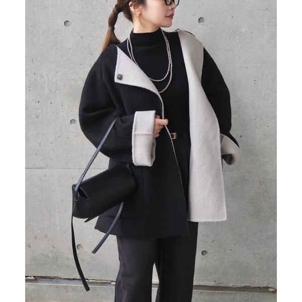 ノーカラーコート コート scarf double face wool coat /マフラー付きダブ...