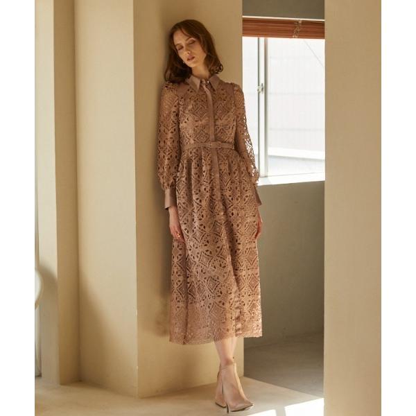 ワンピース Chemical lace satin shirt dress ケミカルレースサテンシャ...