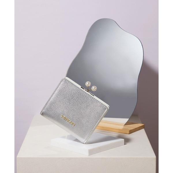 財布 「TOPKAPI」シュリンクレザー パール がま口 二つ折り 財布 レディース