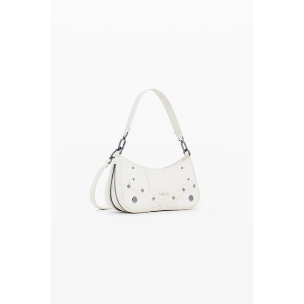 ウエストポーチ ウエストバッグ スタッズアクセントホワイトショルダーバッグ レディース