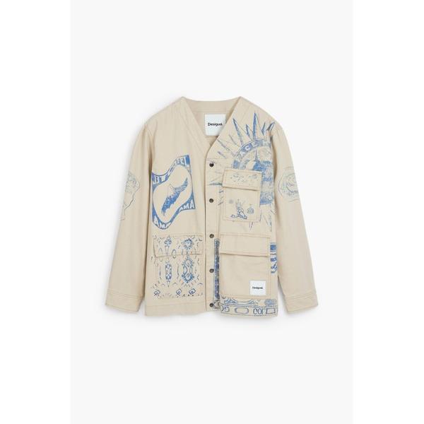 ジャケット ノーカラージャケット エスニックプリント ワークジャケット / ブルーペイント メンズ