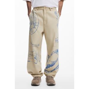 スラックス ヴィンテージグラフィックパッチ付き ワイドデニムパンツ メンズ