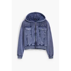 トレーナー スウェット デニムスウェット ハイブリッドパーカー ブルー レディース