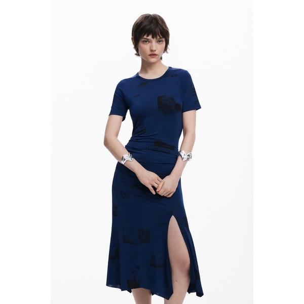 パーティードレス ワンピース VESTCOLLAGE ミッドナイトブルー ドレープ　ワンピース