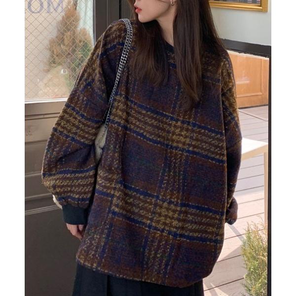 チェック柄オーバートップス レディース