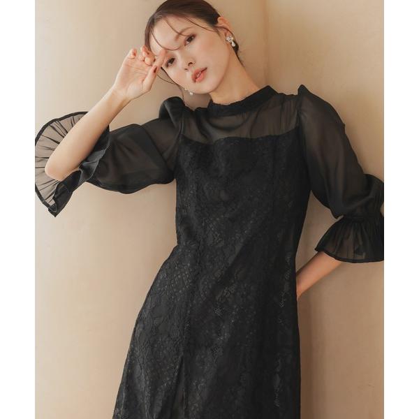 ドレス シャーリングスリーブ花柄レース パーティードレス オケージョンドレス