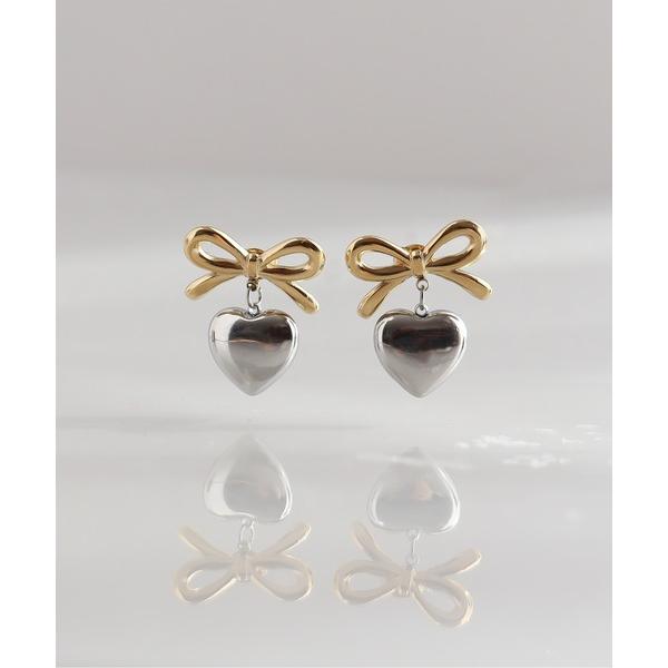 ピアス 金属アレルギー対応「ieLS」ステンレス　リボンハートピアス レディース