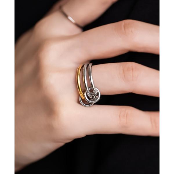 指輪 リング 3連 バイカラー コネクテッド リング レディース