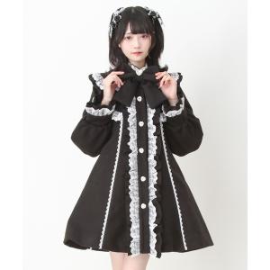 ステンカラーコート コート 丸襟ヨークリボンフリルコート レディース