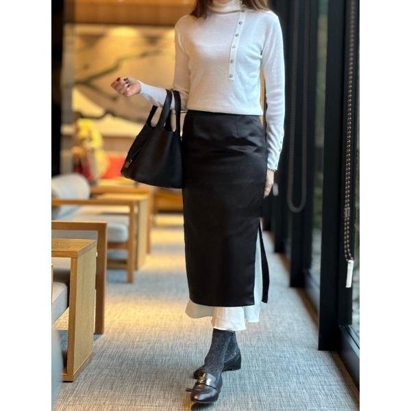 スカート アシンメトリーサイドスリット サテンロングスカート