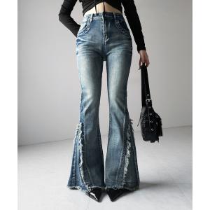 ジーンズ デニム デニムパンツ 「 ２color ／ ４size  」ヴィンテージライクフリンジストレッチフレアデニム ／ Vintage-like