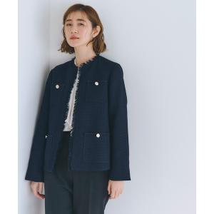 ジャケット ノーカラージャケット フリンジツイードジャケット レディース