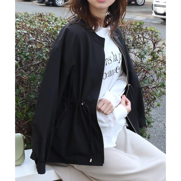 ブルゾン アウター ウエストドロストギャザー ノーカラーブルゾン レディース