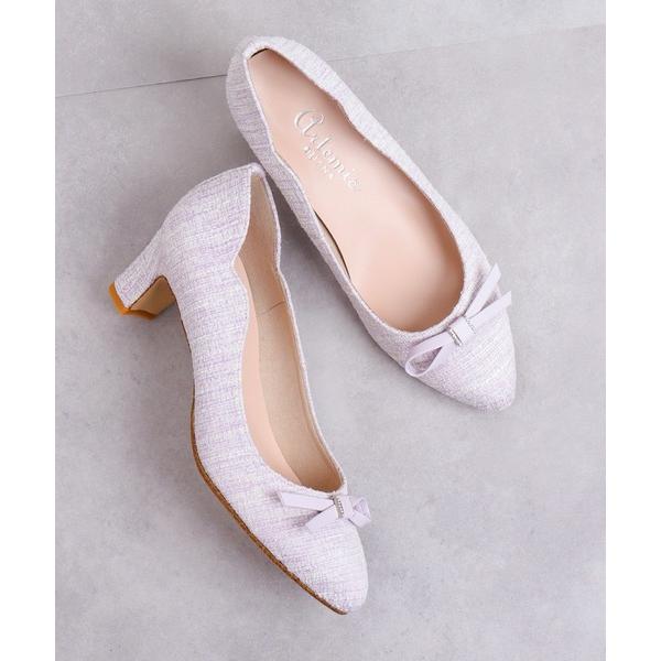 パンプス リボンモチーフ　ミックスツイードパンプス