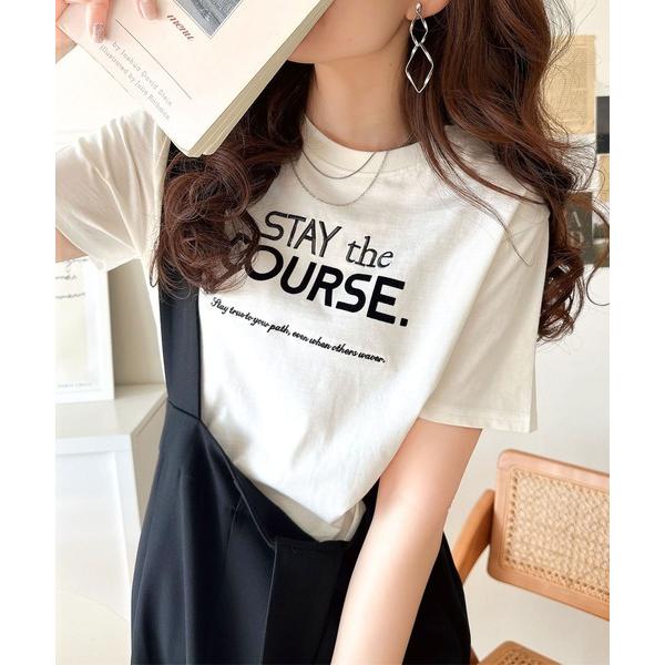 tシャツ シンプルなのに格上げ感抜群。オーガニックコットン100%前後2wayロゴ刺繍＆フロッキーT...