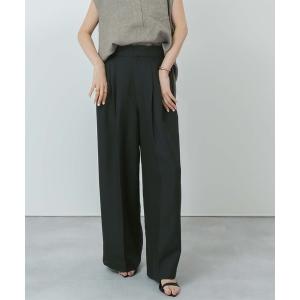 パンツ リネンライクサイドベルトデザインタックワイドパンツ レディース