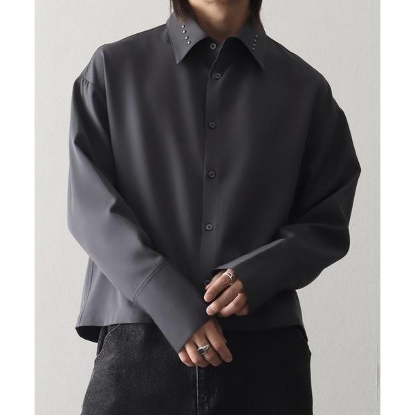 シャツ 「welise/ウェライズ」リッチドレープスムース 長袖ロングカフス スタッズショートシャツ...