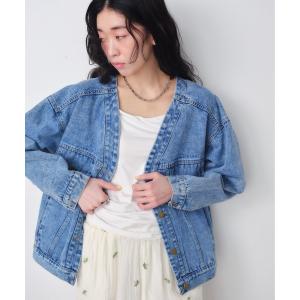 デニムジャケット gジャン ノーカラーデニムジャケット レディース