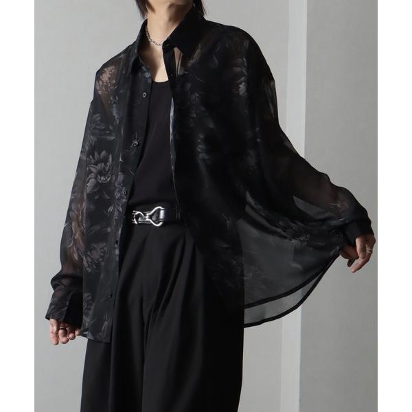 シャツ 「welise/ウェライズ」シフォンシアー モードアーティスティック総柄 長袖シャツ メンズ...