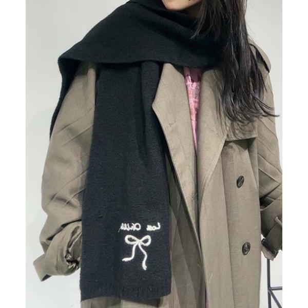 マフラー ストール リボン刺繍ニットマフラー レディース