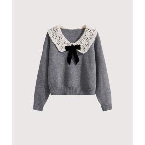 ニット セーター レースベビーカラーニットトップ Lace Baby Collar Knit Top レディース