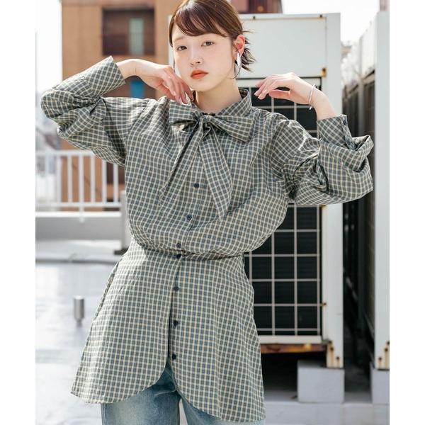ブラウス シャツ ウエストマークチェックシャツ レディース