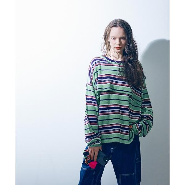 tシャツ K2717 ループヤーンボーダーレイヤードプルオーバー レディース