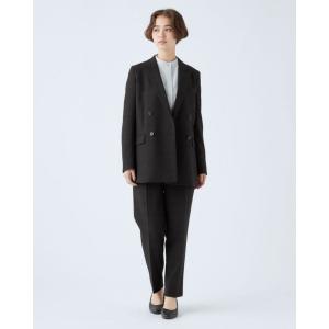 セットアップ 「洗える4釦ダブルジャケット＋パンツ」グレンチェック柄 ストレッチ素材 レディース
