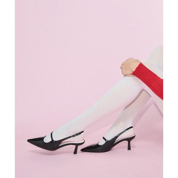 パンプス ポインテッドトゥ メリージェーンスリングバックパンプス