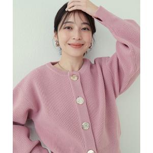カーディガン BIGボタン片畦ポリニットカーディガン レディース