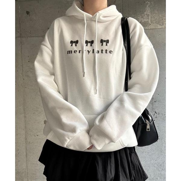 パーカー merrylatteロゴプリントパーカー レディース
